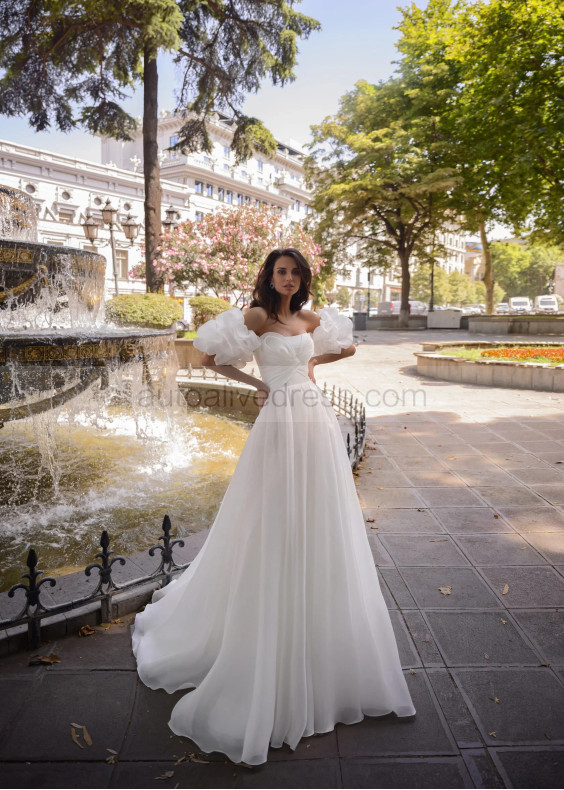 Strapless Ivory Ruched Organza Stunning Wedding Dress